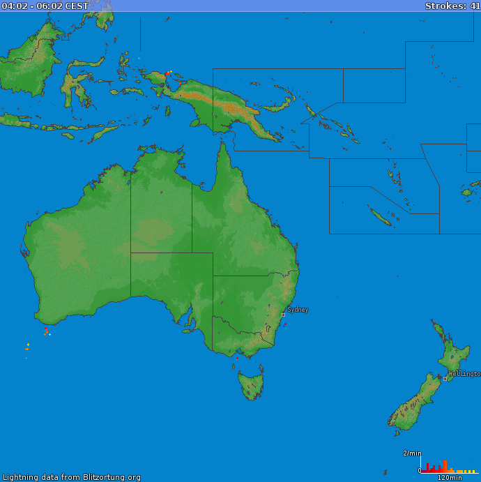 Carte de la foudre Oceania 16/05/2024 21:00:11 CEST